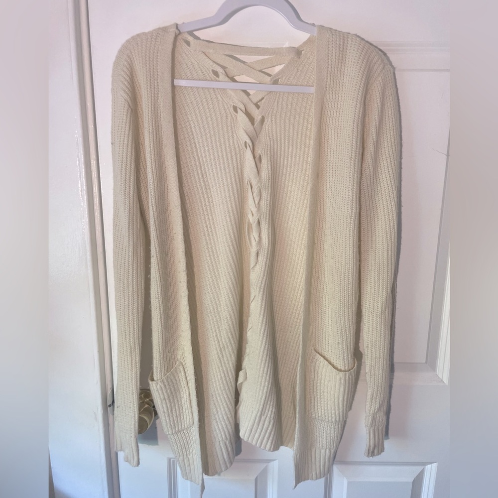 Cream Colored Cardigan with Lace Up Back